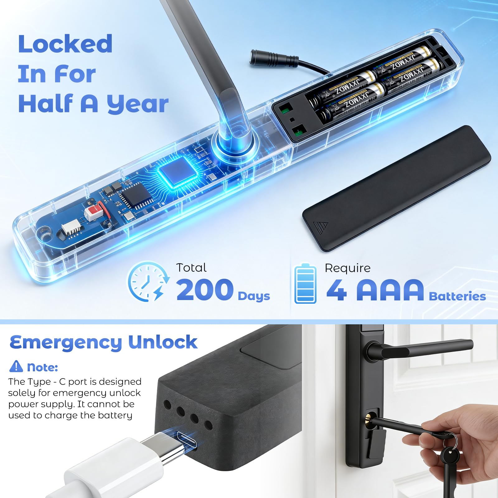Cerradura inteligente de huella dactilar, cerradura de puerta inteligente con asa y teclado táctil, cerradura de huella dactilar semiconductor, RFID/APP/Código/Control remoto, para