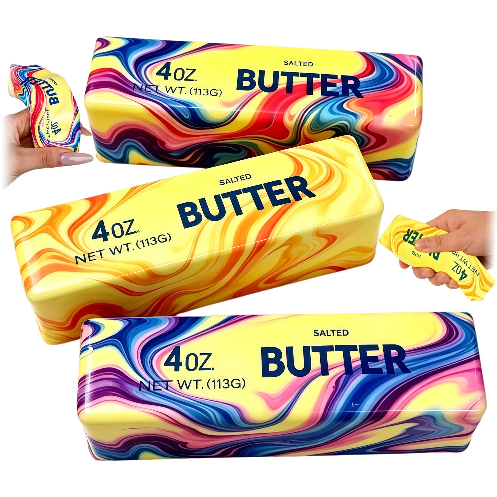 3PCS Rainbow Butter Squishy Toys - Solid PU Foam Slow Rising Squishies