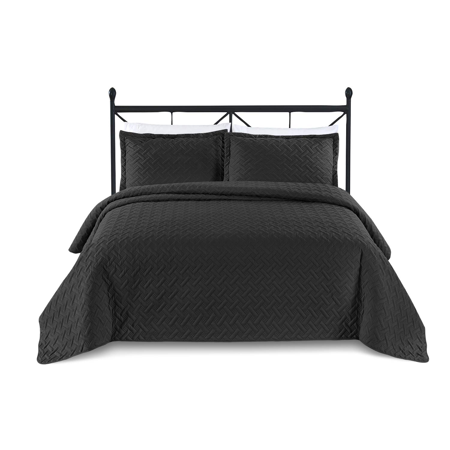 BASIC CHOICE 3-Piece Oversized Quilted Bedspread Coverlet Set - Weave/Black, King/California King