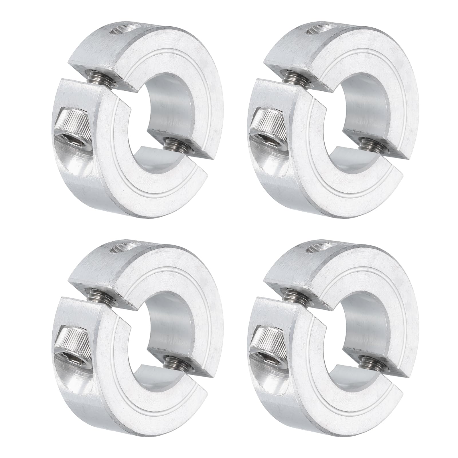 uxcell 4Pcs Double Split Clamp-On Shaft Collar for 5/8" Shaft, Two-Piece Clamping Collar 1-5/16" OD, 7/16" Thickness, Aluminum Alloy Set Screw Split Collar Clamp