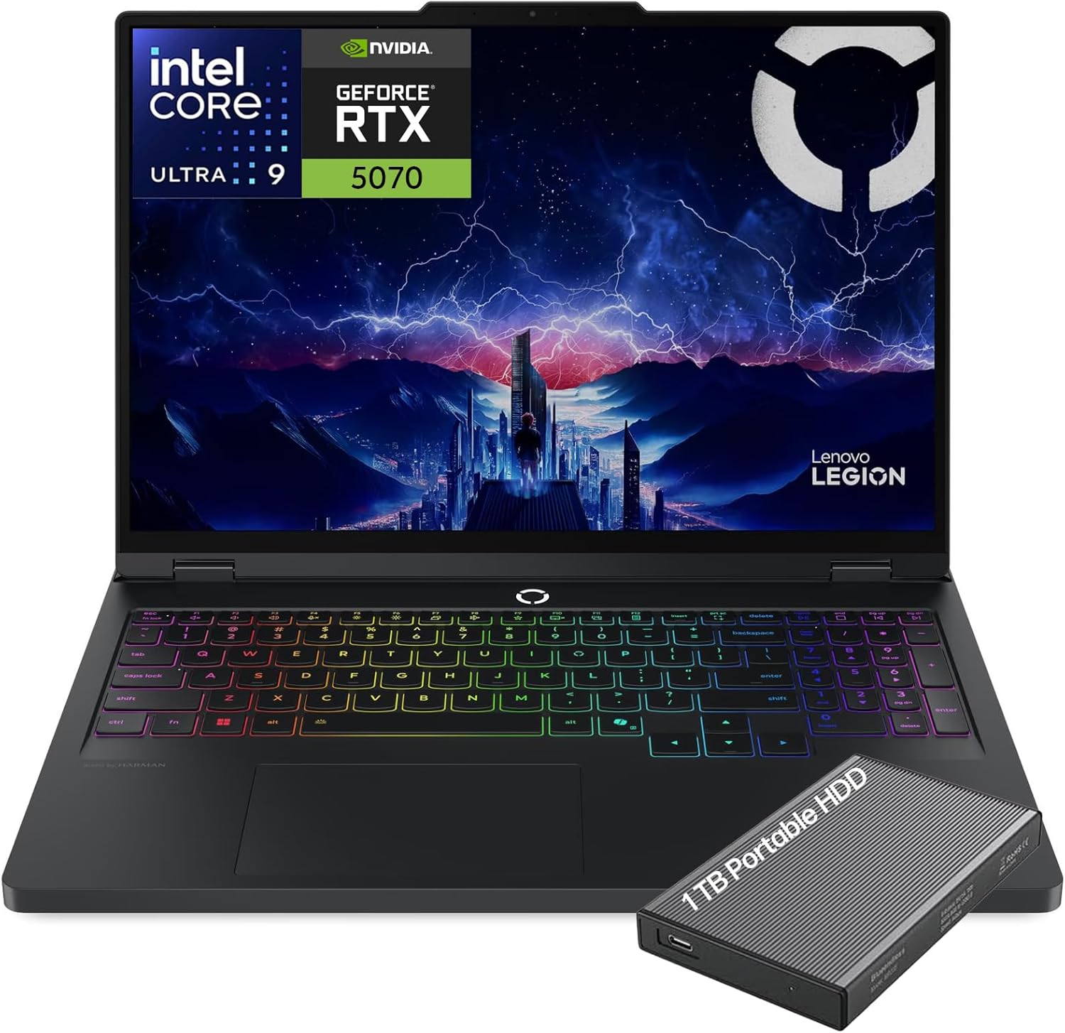 Lenovo Legion Pro 5i 16" Gaming Laptop, 2.5K WQXGA PureSight 165Hz OLED Display, Intel Core Ultra 9-275HX, NVIDIA GeForce RTX 5070, 16GB RAM, 1TB SSD, Wi-Fi 7, RGB Backlit, Win 11, w/1TB Portable HDD