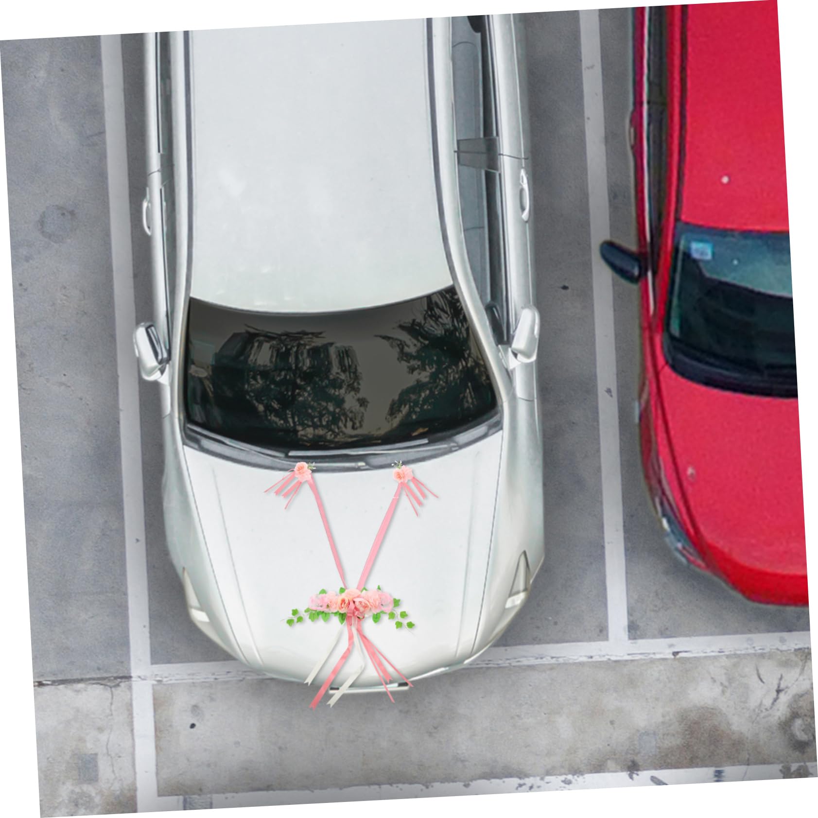 Autoschmuck für Hochzeitsauto mit Seidenblumen in Rosa | Motorhaubenband und Künstliche Hauptblume, Einfache Montage, Vielseitig für Andere Anlässe