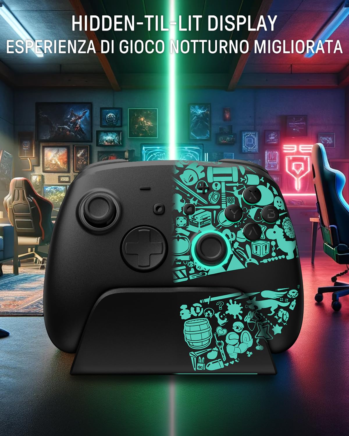 Luminex Controller Switch 2 con Dock di Ricarica, Pro Controller Wireless Compatibile Con Nintendo Switch 2/OLED, Gamepad Bluetooth Con Effetto Hall/7 Colori LED/Turbo/Link App, Nero