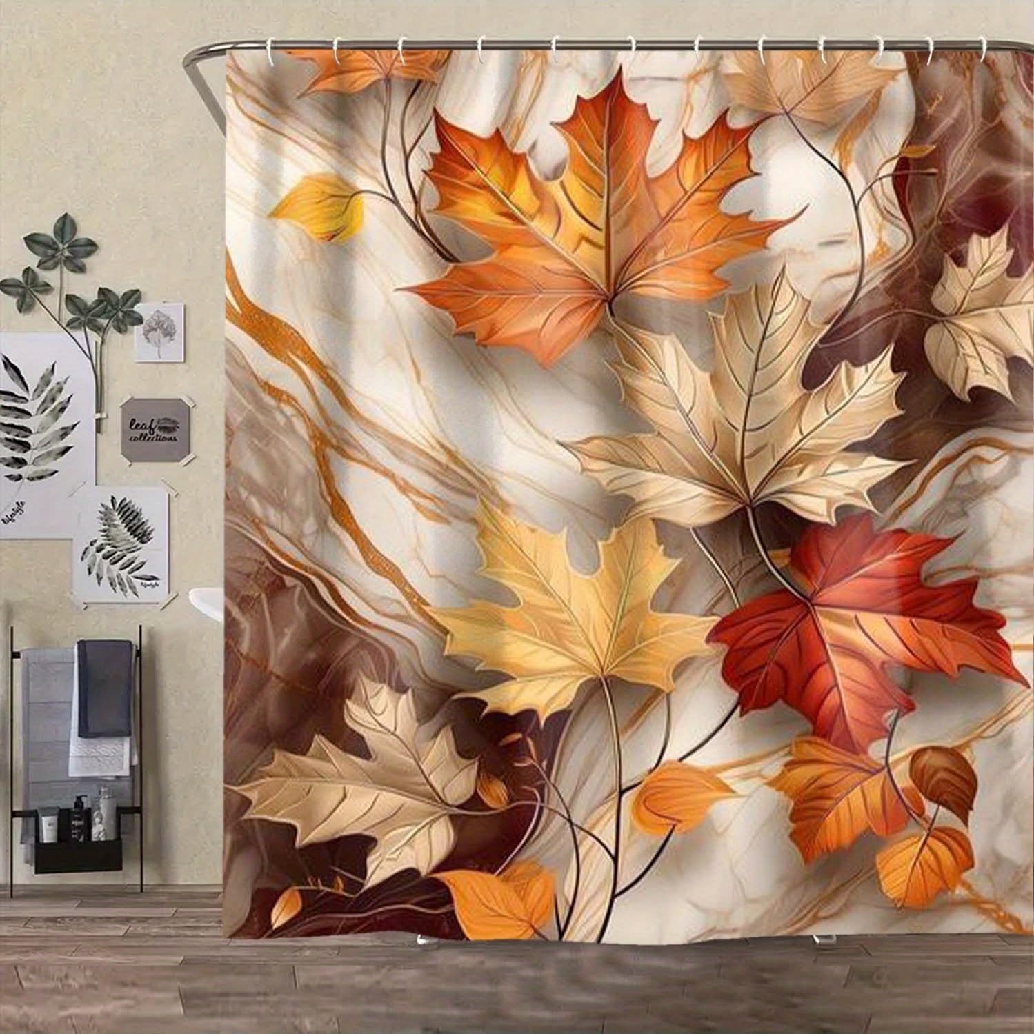 Rideau de douche feuilles d'automne anti-éclaboussures 150 x 220 cm