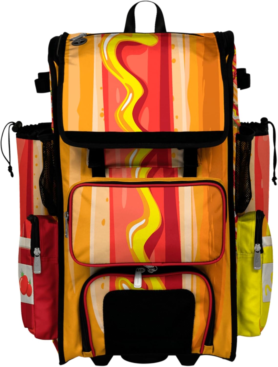 Boombah Rolling Superpack Baseball/Softball Gear Bag - Telescopic Handle - Holds 4 Bats - Wheeled Version - Hotdog Gold/Red/Yellow