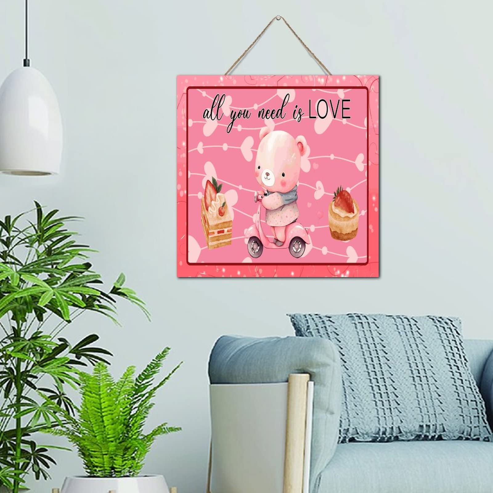 Cuadro rústico de madera tallada con oso y diseño floral premium de San Valentín