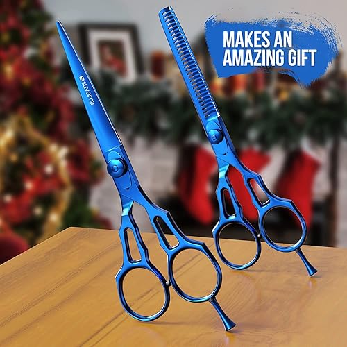 Miniatura 8 de Tijeras profesionales de corte de cabello de 5.5 pulgadas con tijeras de adelgazamiento para cortar el cabello, 2 tijeras de corte de cabello,