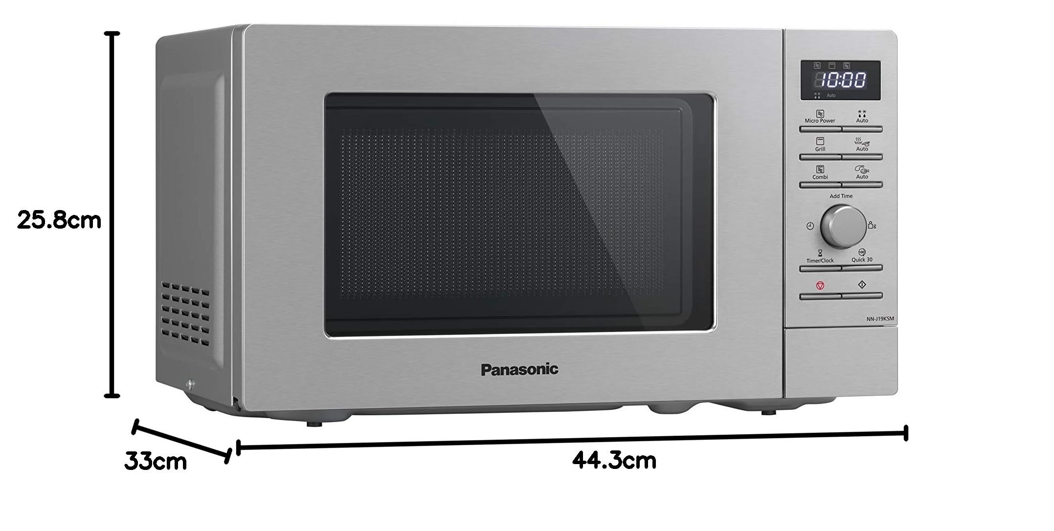 Panasonic NN-J19KSMEPG Forno Microonde e Grill con Piatto Rotante, 20 Litri, Acciaio Inox, 800 W, Grill 1000 W, 9 Programmi Automatici, Argento