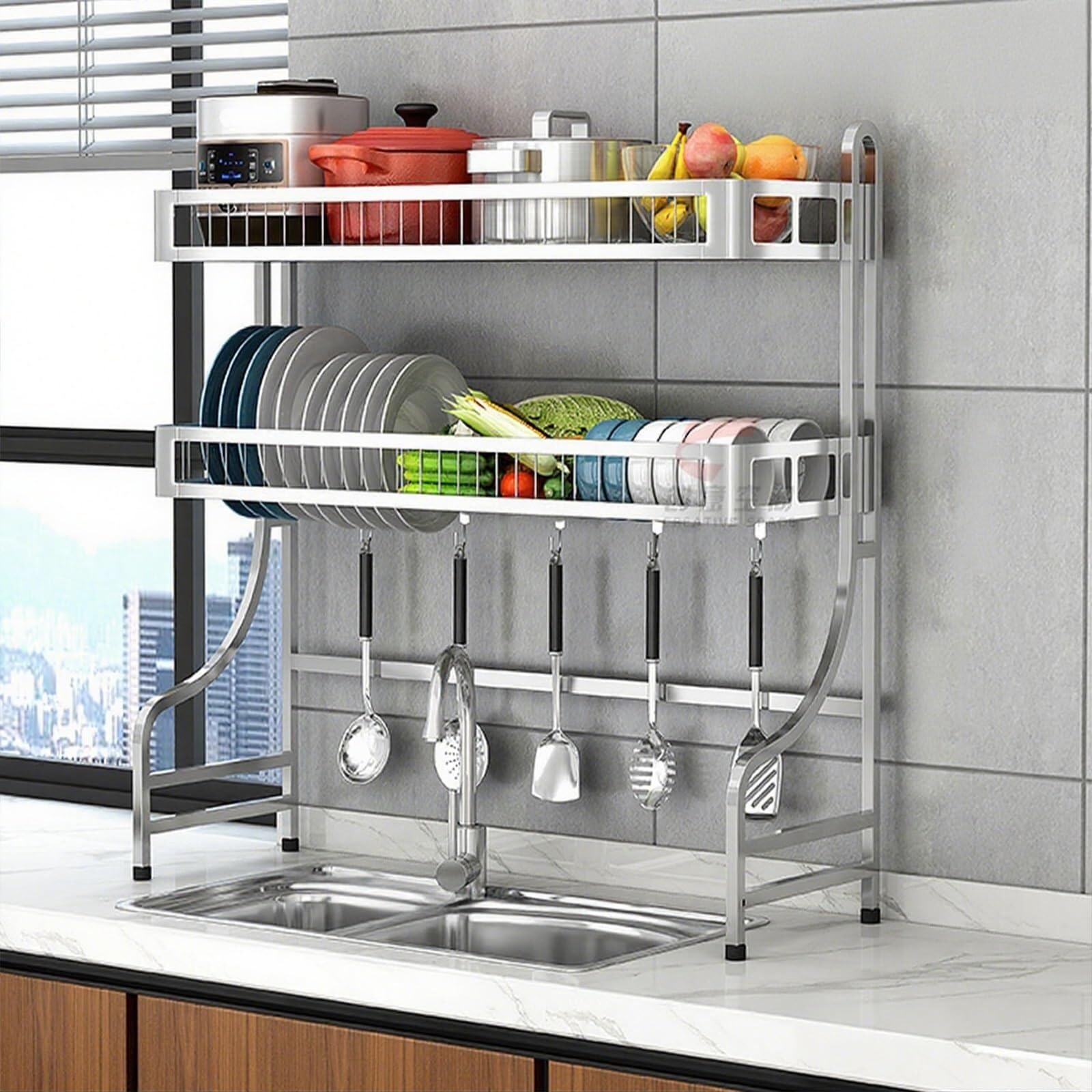 BLEKWETAAT Over Sink Dish Drainer Drying Rack 1/2 Tier Stainless dish rack