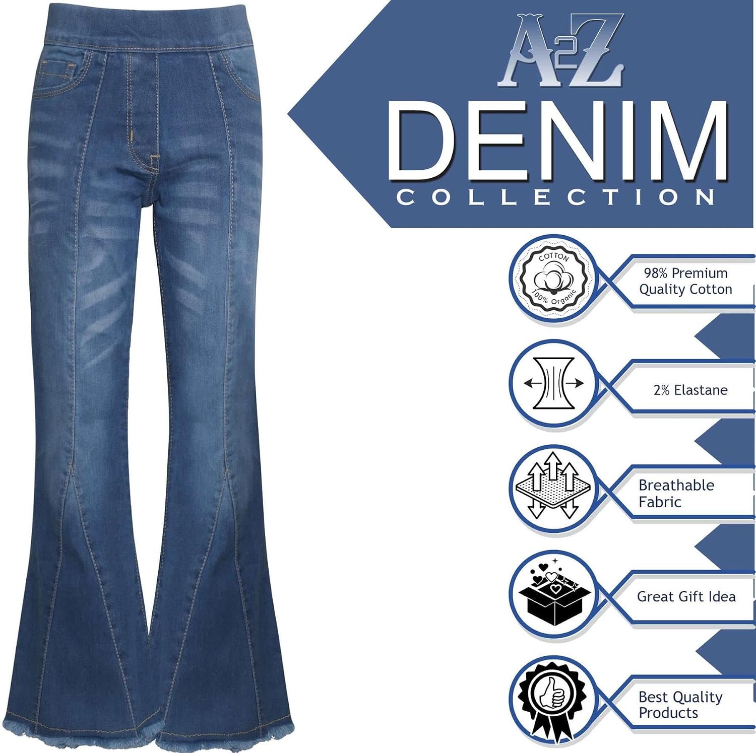 A2Z 4 Kids Girls Comfort Denim Jeans Stretchy Pants Dark Blue Flared Bell Bottom Jeggings Pants Fashion Jeans Age 5-14 Years
