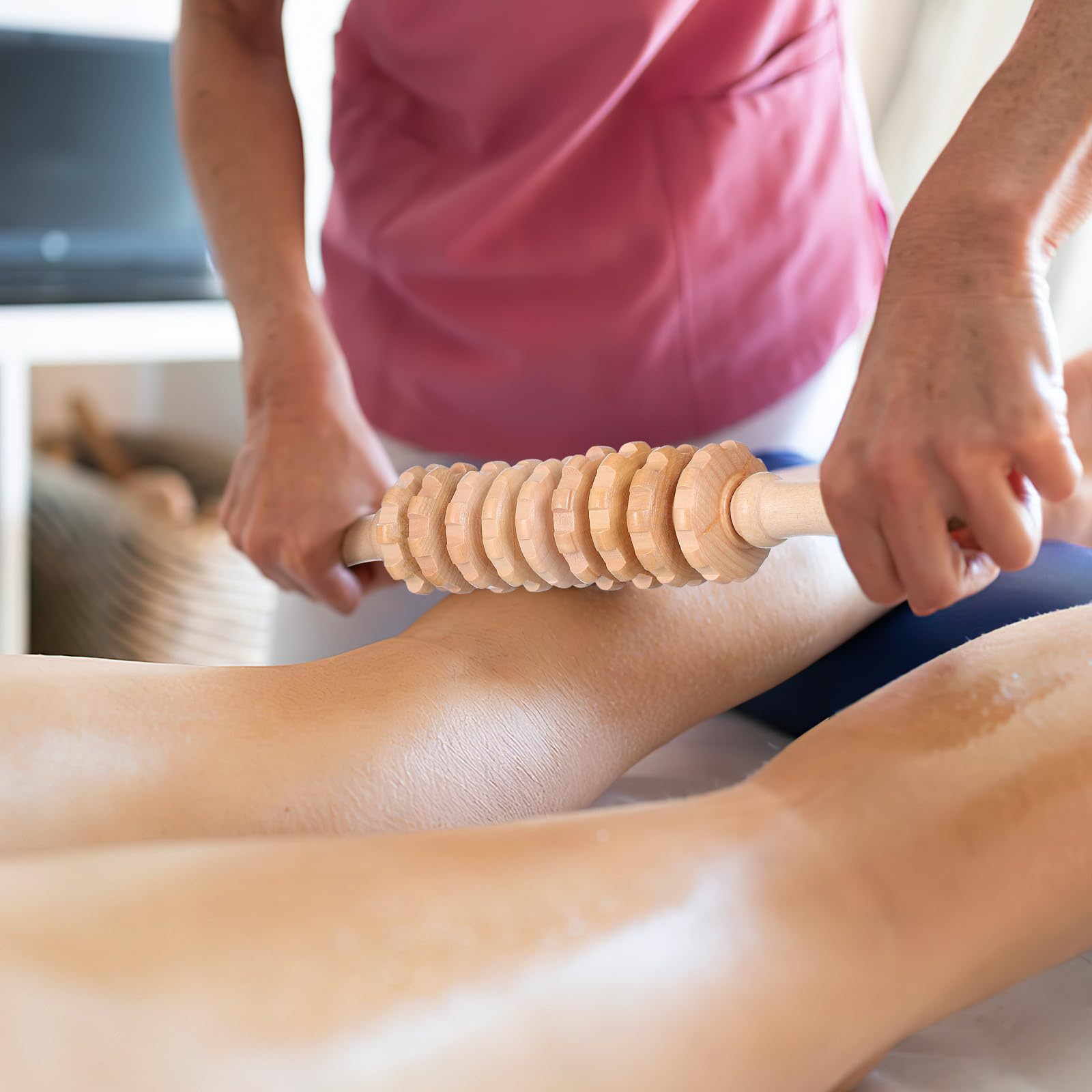 6 Pezzi Strumenti per Massaggio in Legno Rullo e Bastone per Massaggi Terapeutici, Effetto Lenitivo della Circolazione per Lavoro D'ufficio Prolungato