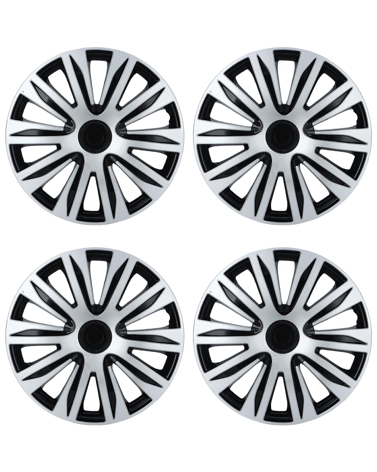 ABX Hubcap Wheel Covers Hub Caps 16 Inch Set of 4 Black &amp; Silver Universal Wheel Rim Cover R16 Stylish Car Decor Wheel Covers for Toyota Camry Nissan Mazda (black-09, 16 inch)