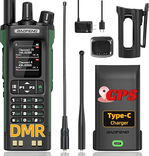 Ham Radio BAOFENG DM32 DMR Radio Handheld Rechargeable Walkie Talkies Long Range DM32UV 5RM Two Way Radio NOAA Weather Radio with GPS, Copy Frequency 2500mAh Battery USB-C Charging with Radio Holster