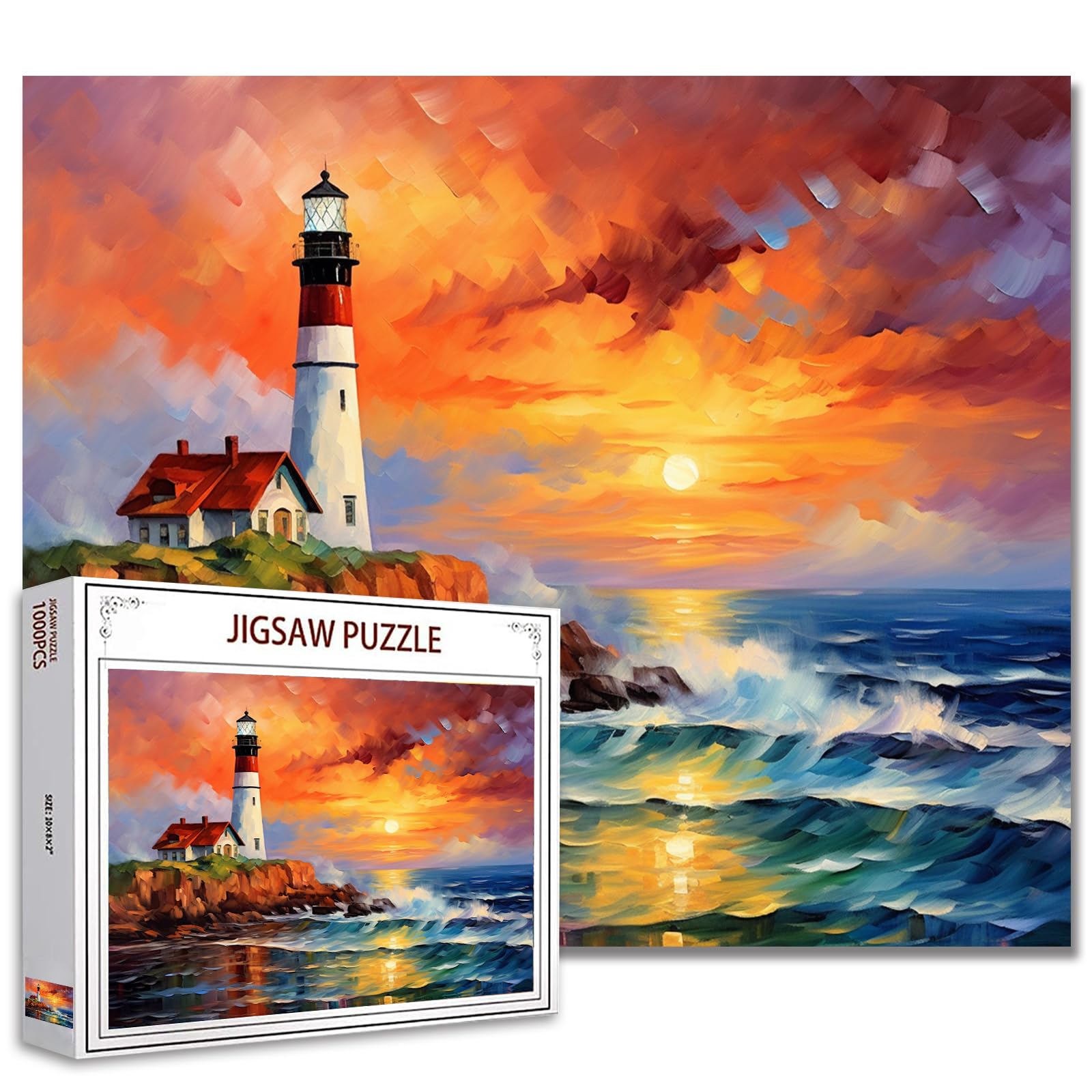 Tucocoo Lighthouse Seascape Jigsaw Puzzle 1000 Pieces Puzzles for Adults Portland Headlight Landscape Jigsaw Puzzles for Family Activity Games Colorful Puzzle for Home Decoration Gifts 27 x 20 Inches — image 1
