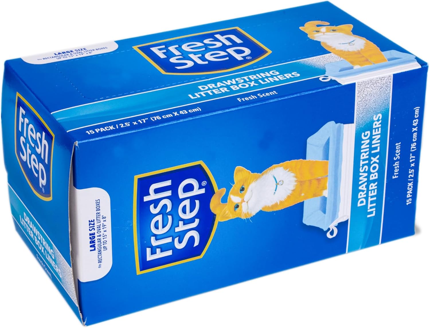 Fresh Step Drawstring Cat Litter Box Liners, Scented Heavy Duty Kitty Litter Bags for Large Oval or Rectangle Pans, Helps Contain Odor and Mess, Easy Lift Out Cleanup, 30 x 17 in, 15 Count - 12 Pack