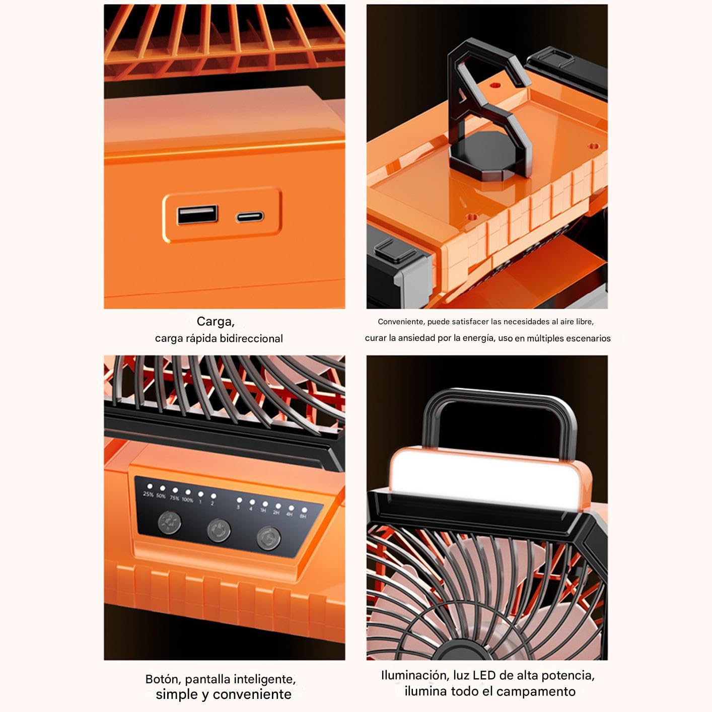 Ventiladores Camping Para Tiendas 5400 mAh Soplador De Aire 4 Modos, | Ventilador De Camping Personal Compacto Linterna, exteriores, interiores, tienda, playa, viaje, deportes,