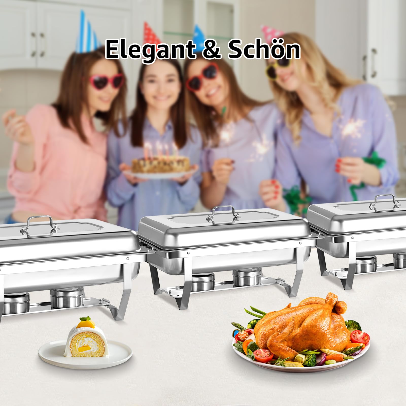 Chafing Dish Profi Set Toulouse, Edelstahl Warmhaltebehälter, Speisewärmer, Rechaud, Chafing Dishes für Catering, Buffet und Party (2 Packung 1/2 GN)