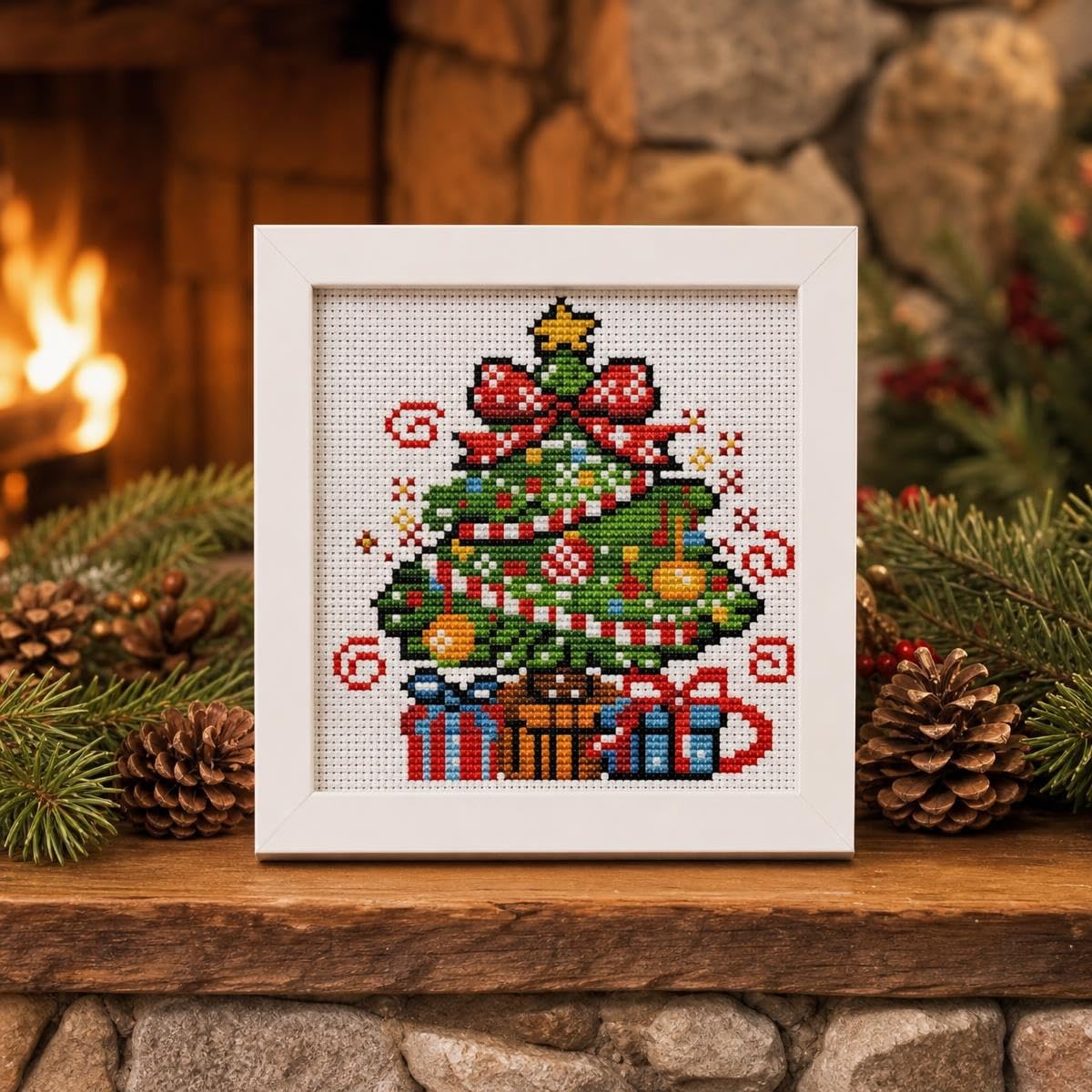 Beginner Christmas Tree Cross Stitch Kit - Framed -4 Beginner Christmas Tree Cross Stitch Kit - Framed -4