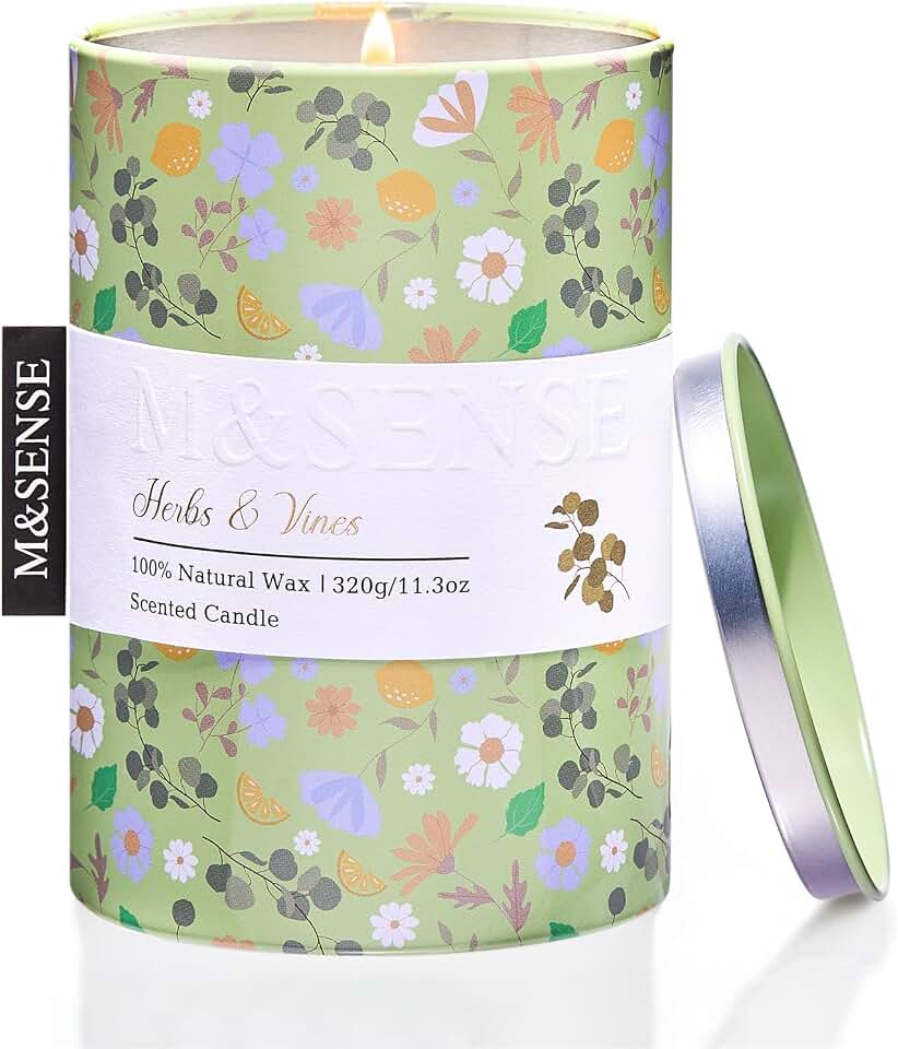 M&SENSE Spring Soy Candle, Herbs Vines Scented, 11.3 oz | organic soy candles non toxic