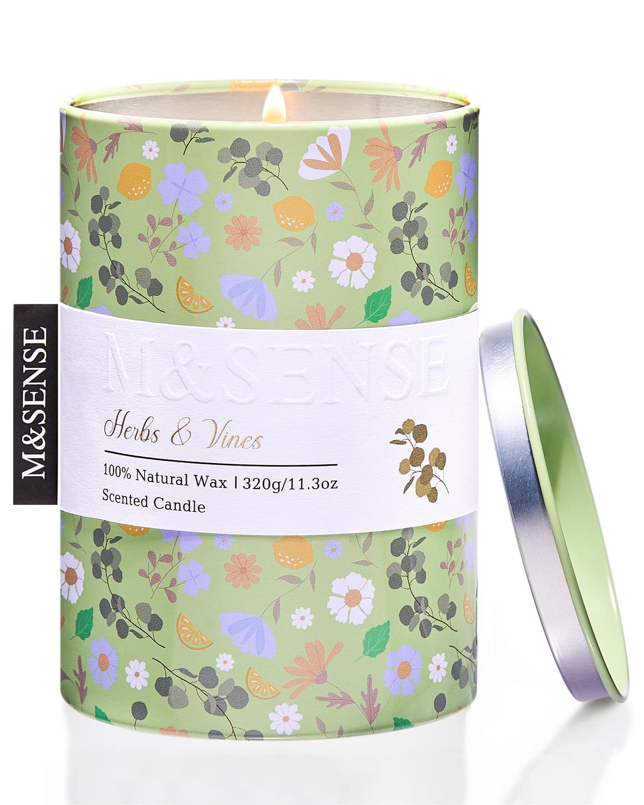 M&SENSE Herbs Vines Scented Candle, Medium Jar Candle 11.3oz Natural Soy Wax for Home Scented, Floral Candles Gift for Spring Holiday, Up to 70 Hours