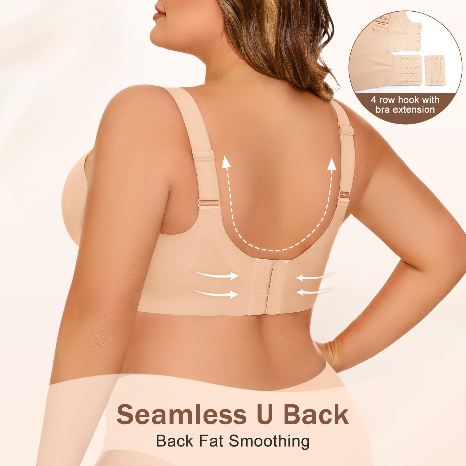 XJBTBA Biustonosze dla kobiet Plus Size Biustonosz typu Jelly bez fiszbin Push Up Bezszwowy, bezprzewodowy biustonosz żelowy podtrzymujący Pełne pokrycie Tshirt Bralettes Damski biustonosz na co dzień