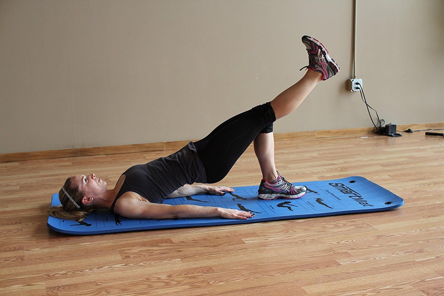 Prism Fitness 16mm Thick Smart Self-Guided Stretching and Exercise Mat for Yoga, Pilates, and Stretching, Blue