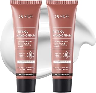 VRAIKO OUHOE Retinol Anti-Aging Hand Cream, Mineral Hand Moisturizer with Retinol, Shea Butter and Collagen, for Younger Looking Hands, Soft Smooth Skin, Nails & Cuticles (2pc)