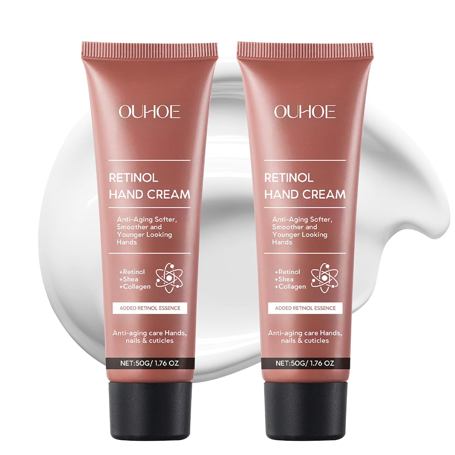 VRAIKO OUHOE Retinol Anti-Aging Hand Cream, Mineral Hand Moisturizer with Retinol, Shea Butter and Collagen, for Younger Looking Hands, Soft Smooth Skin, Nails & Cuticles (2pc) 50g