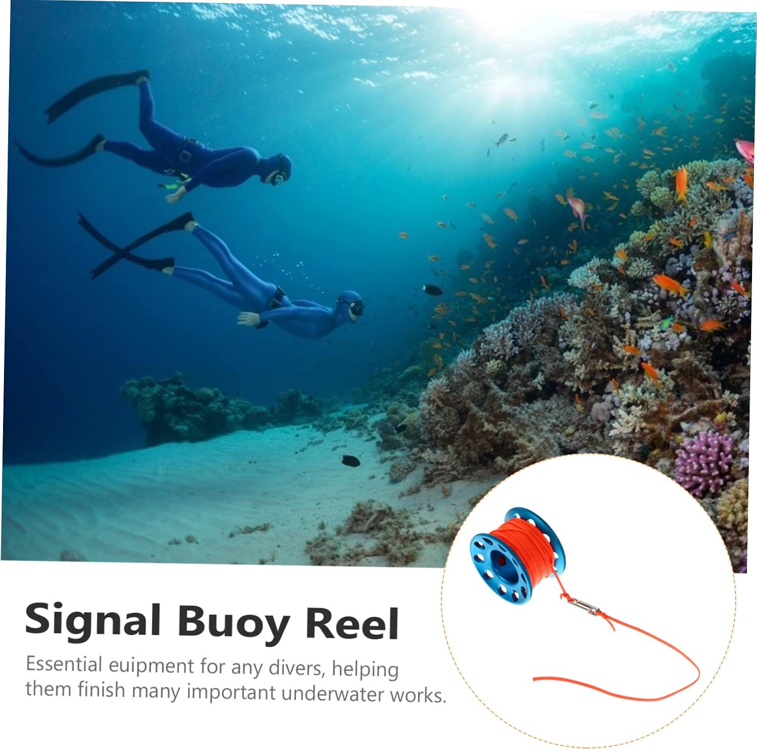 Scuba Diving Finger Spool Reel with Snap Clip, Aluminum Alloy Blue | Technical Diving, Survey Setup, Compact Design, Family and Friends Use, Included Snap Clip Accessory