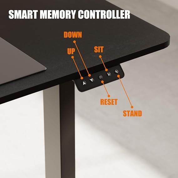 Electric Standing Desk 160x75cm, Height Adjustable Standing Desk Sit Stand Desk Home Office Desk with Memory Intelligent Control Panel/1 Hook/1 Cup Holder (Black Frame+ Black Desktop)