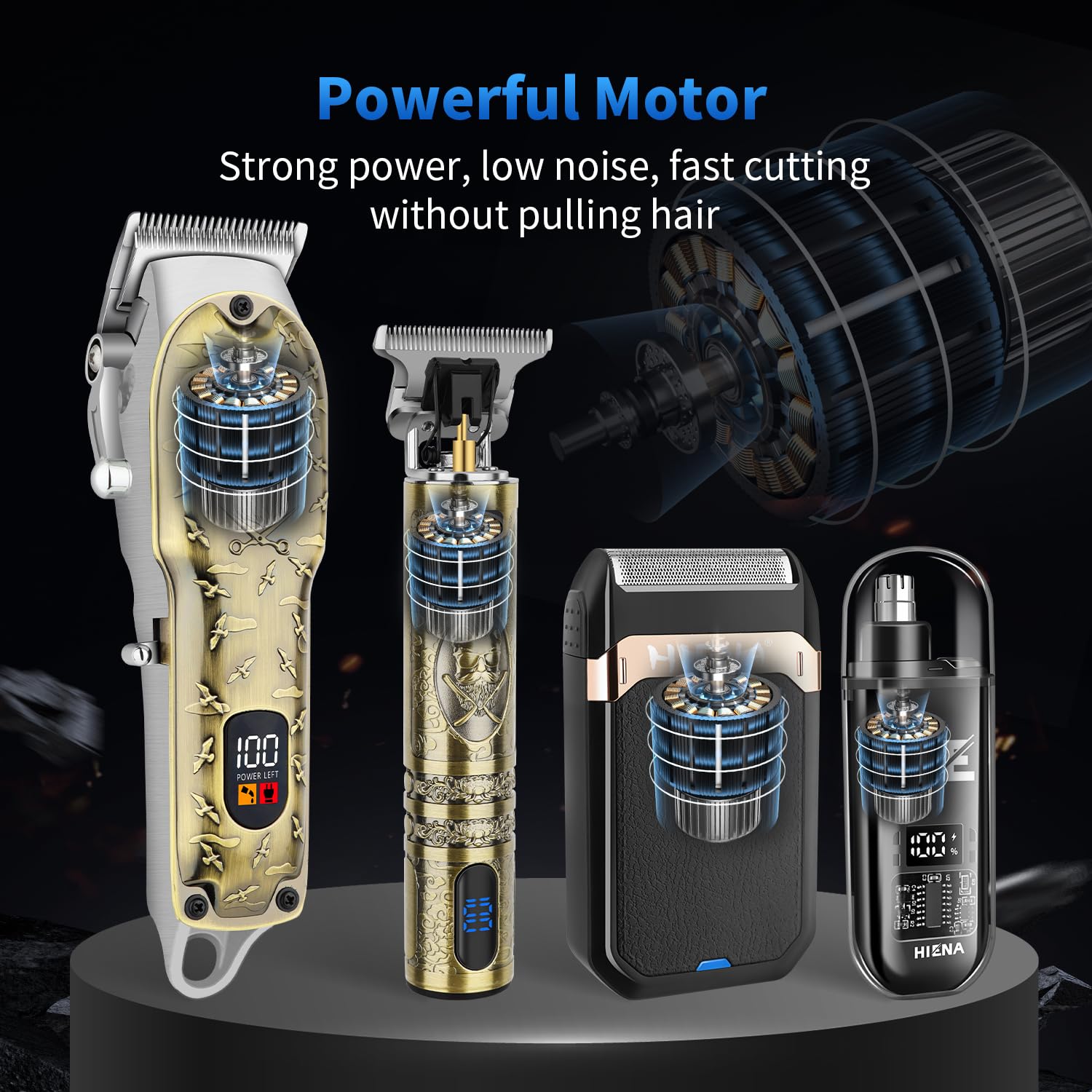 HIENA PRO Tondeuse à cheveux professionnelle pour hommes, Tondeuse à cheveux sans fil Tondeuse à barbe Rasoir à lame Tondeuse pour nez Set, Kit complet de tondeuse électrique rechargeable USB (Set 814