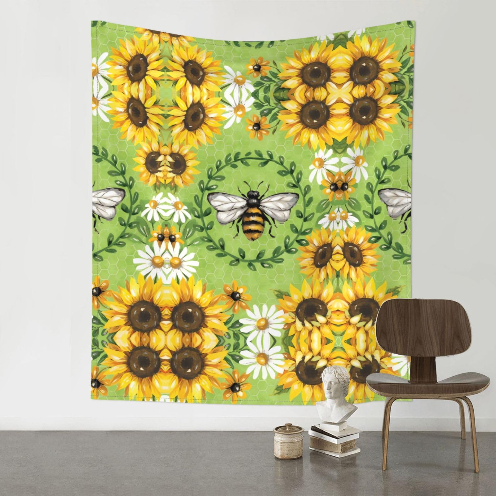 HJFCZH bee & Sunflowers Prints Wall Tapestry 60x51in – Boho Decor Throw for Bedroom, Dorm, Beach Cover & Picnic Blanket