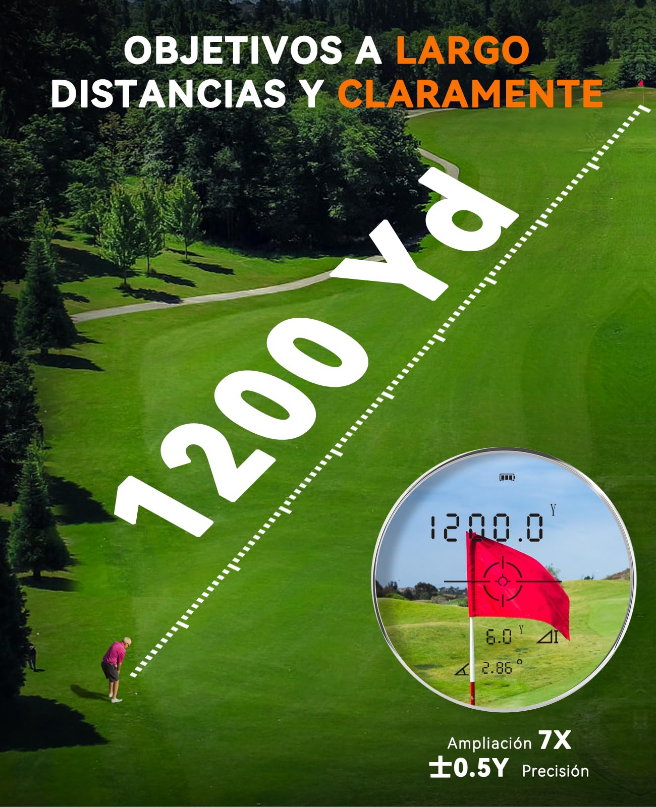 SUNPOW Telemetro Golf Recargable 1200 Yardas con Pendiente, Telemetro Caza de Alta Precisión para Golf y Caza, Aumento de 7X, Bloqueo de Asta de Bandera con Vibración