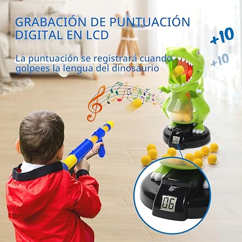 Miniatura 2 de EagleStone - Juguete de dinosaurio para disparar, electrónico, pistola de bomba de aire, puntuación en pantalla LCD, sonido, 24 pelotas de espuma