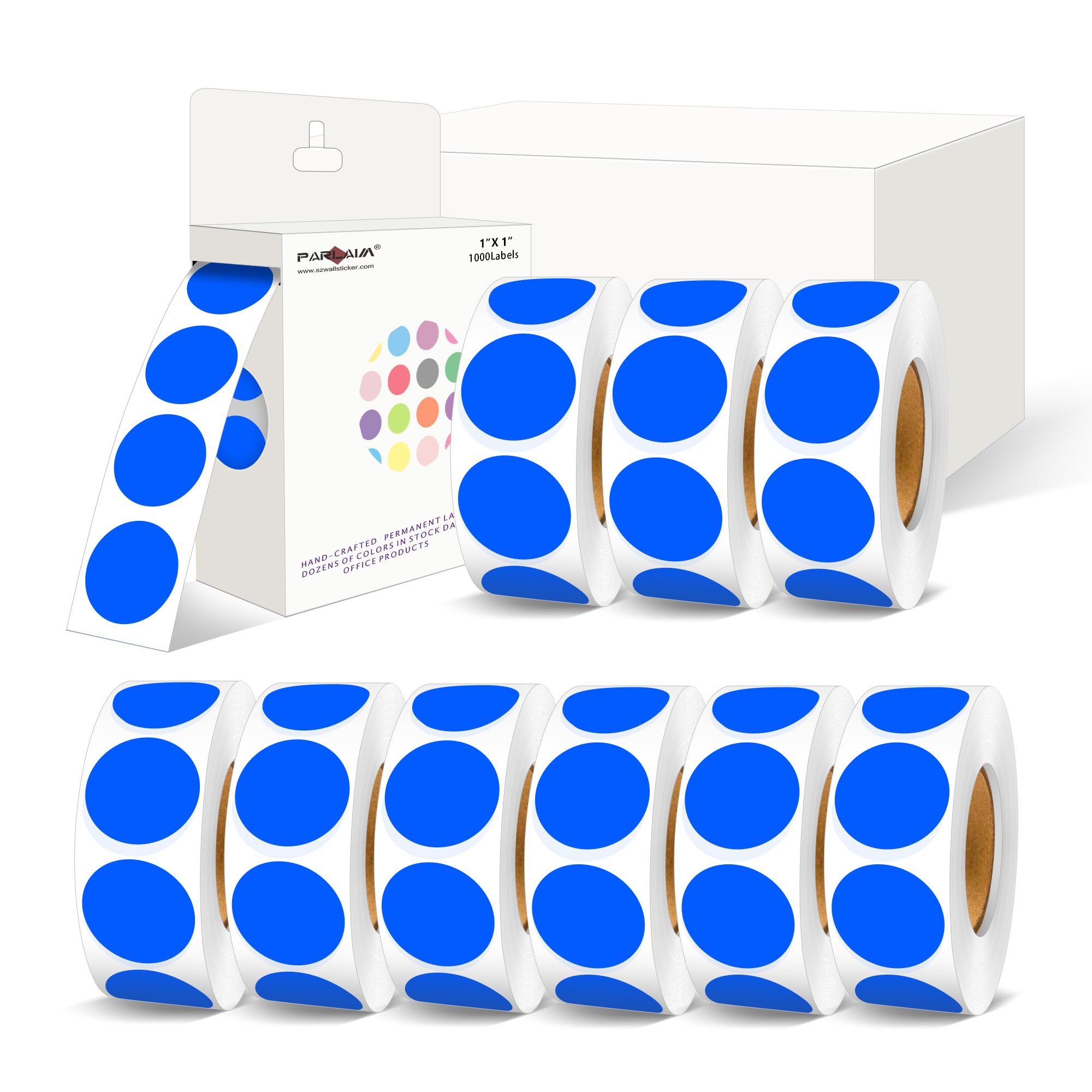 PARLAIM 10000 adesivi colorati a pois rotondi da 2,5 cm, etichette adesive per codifica a colori, per ufficio, classe, adesivi a pois blu, 10 rotoli/confezione