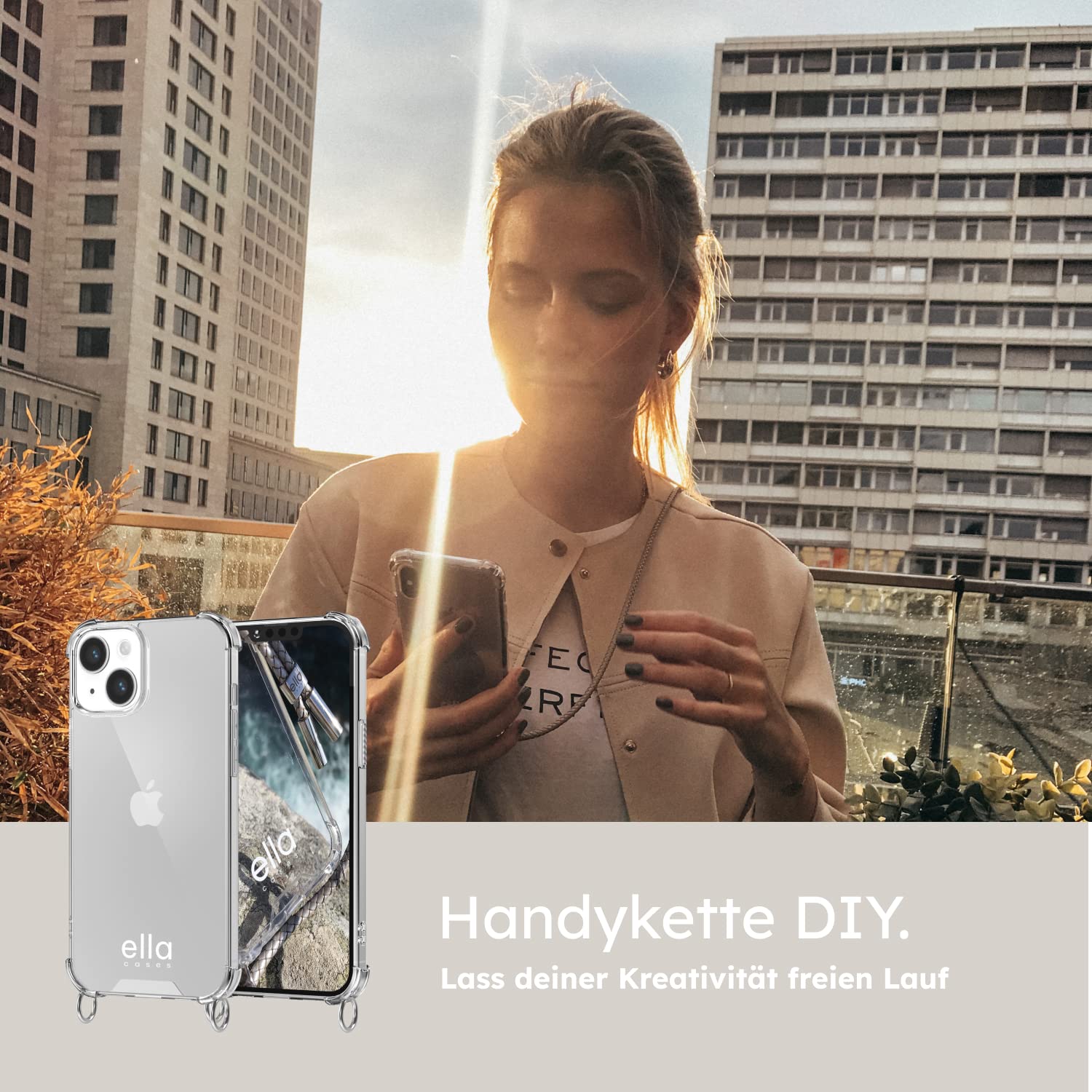 ella cases Custodia con occhielli per iPhone 11 Pro, trasparente con anelli per catenina in argento, singolarmente senza catena, modulare con cordino