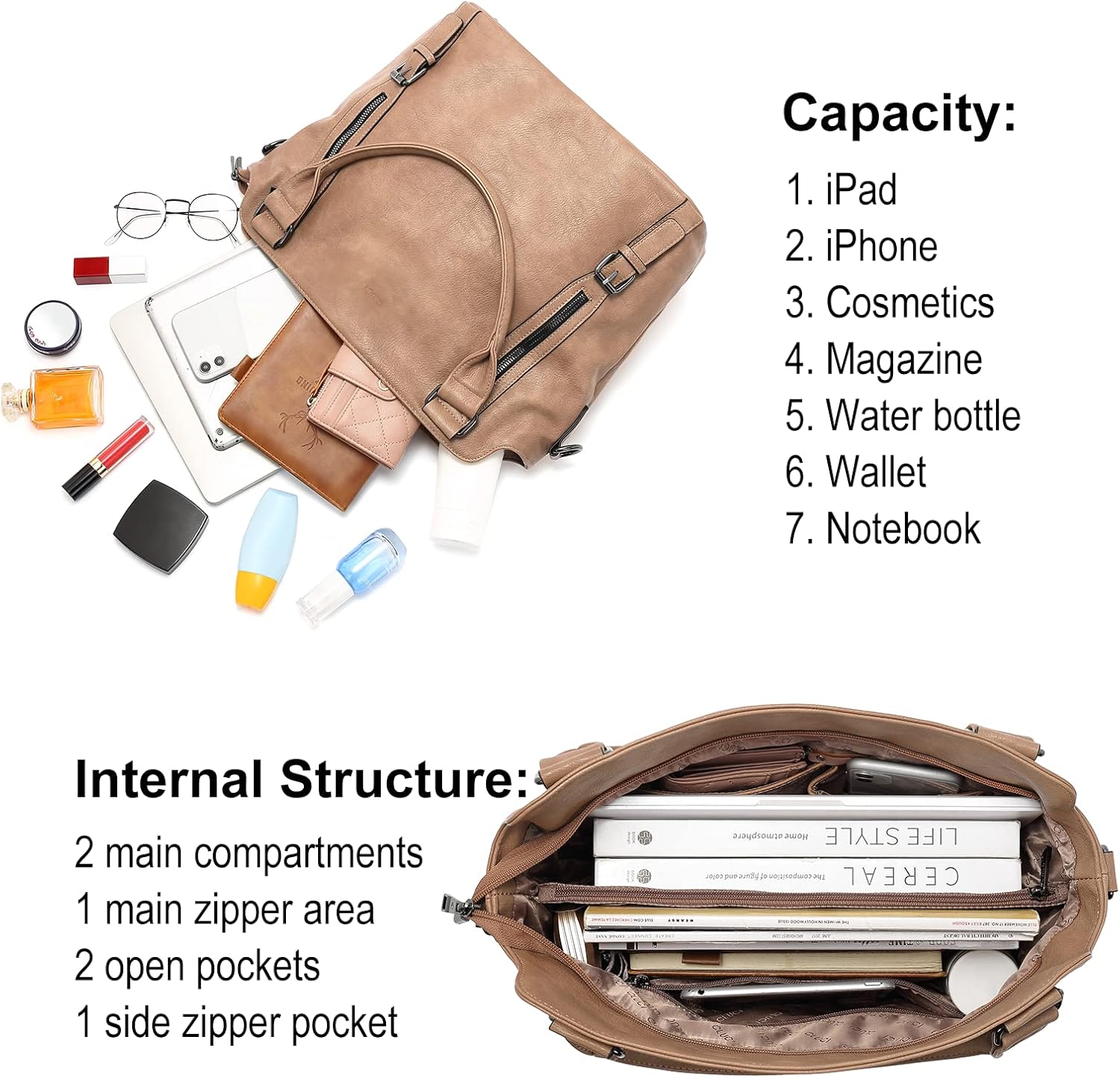 CLUCI Purses for Women, Large Hobo Bags, Multiple Pockets Tote Handbags, Water Repellent Shoulder Bag with Adjustable Strap - Image 5