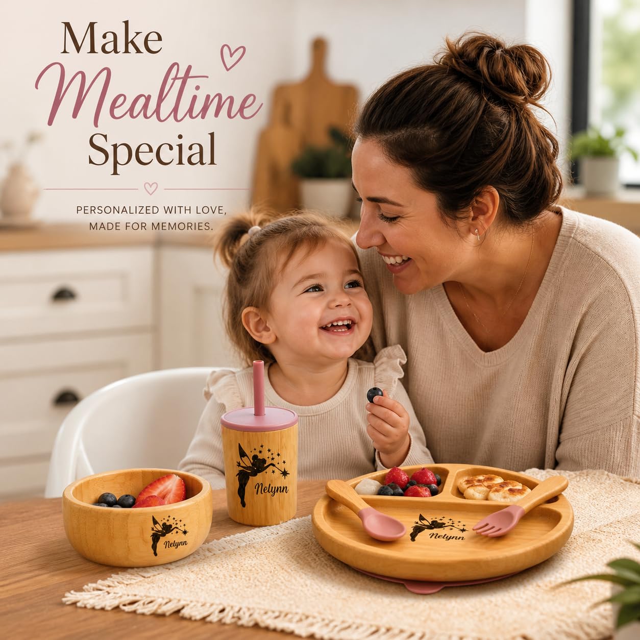 Custom Bamboo Baby Plate Set with Name – Personalized Toddler Divided Plate & Spoon, Eco-Friendly Kids Dinnerware, Baby Feeding Set, Gift for Boys & Girls