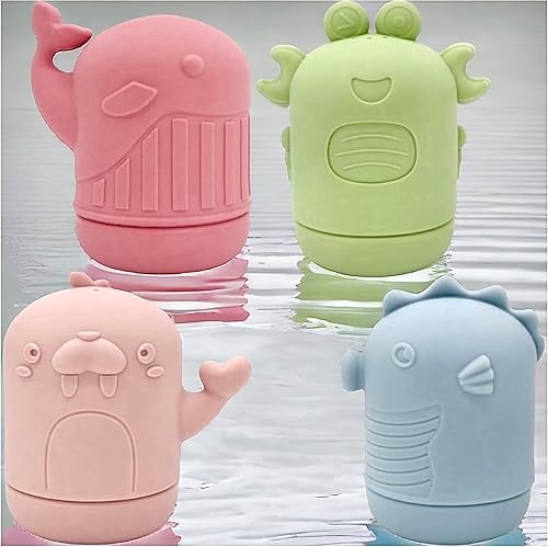 4 piezas de juguetes de baño para bebés sin Moho para niños pequeños, juguetes de baño de silicona, juguetes de baño de chorro exprimibles, juguetes