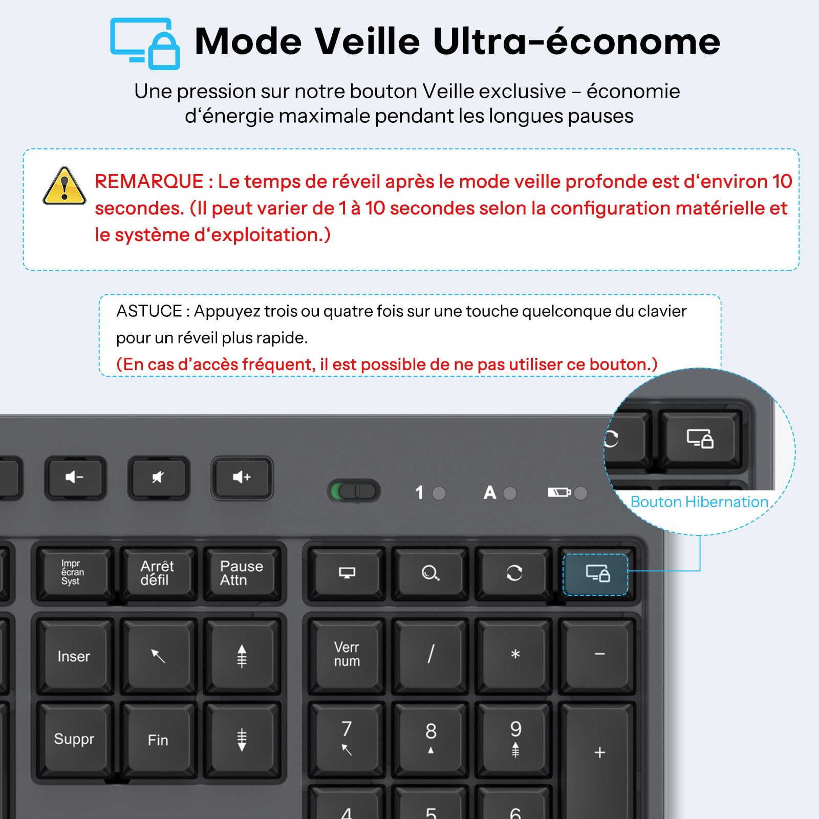 Ensemble Clavier et Souris sans Fil OMOTON, 2,4 GHz AZERTY, Noir-Gris | Support pour téléphone intégré, Silencieux, Ergonomique, 3 DPI, Voyant d'alimentation, pour Windows/Linux/PC, Bureau, études