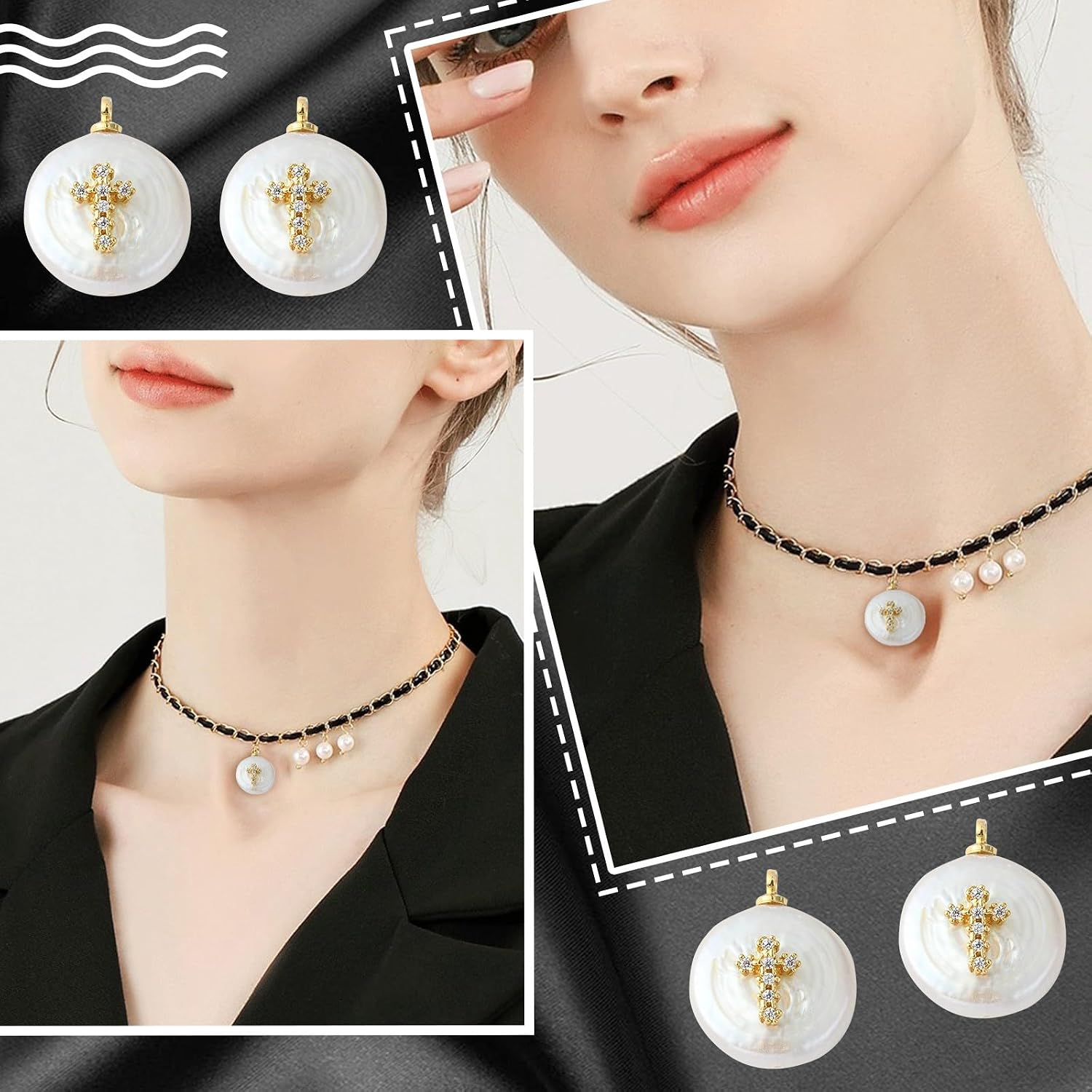 LiQunSweet 10 Pcs Cubic Zirconia Natural Cultured Freshwater Pearl Cross Charms for Earring Bracelet DIY Jewelry Making
