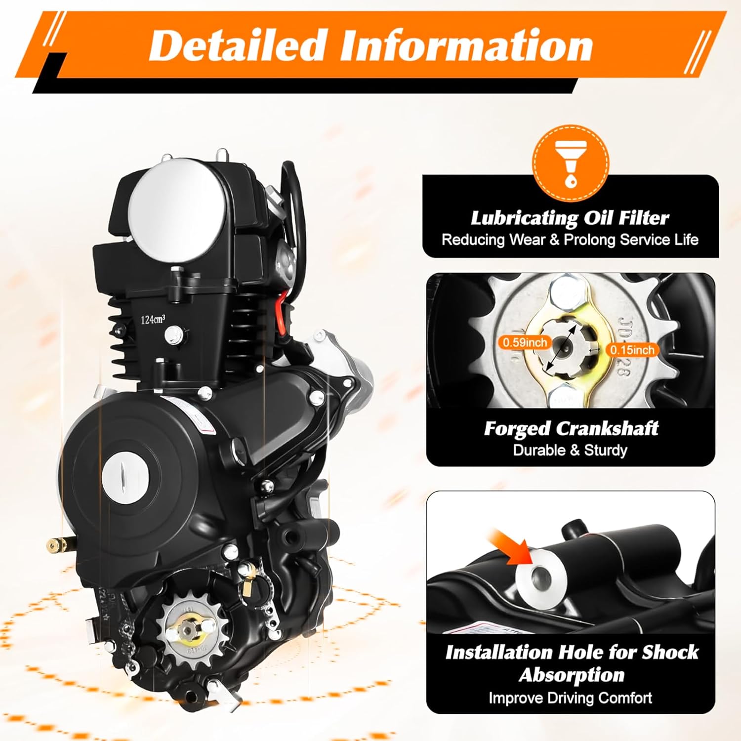 4-Stroke Engine Motor 125CC 4 Stroke ATV GO Kart Engine Motor Replacement Kit w/Automatic Transmission for Upgrading 50cc-110cc GO Karts Dirt Bike ATVs Black (US Stock)