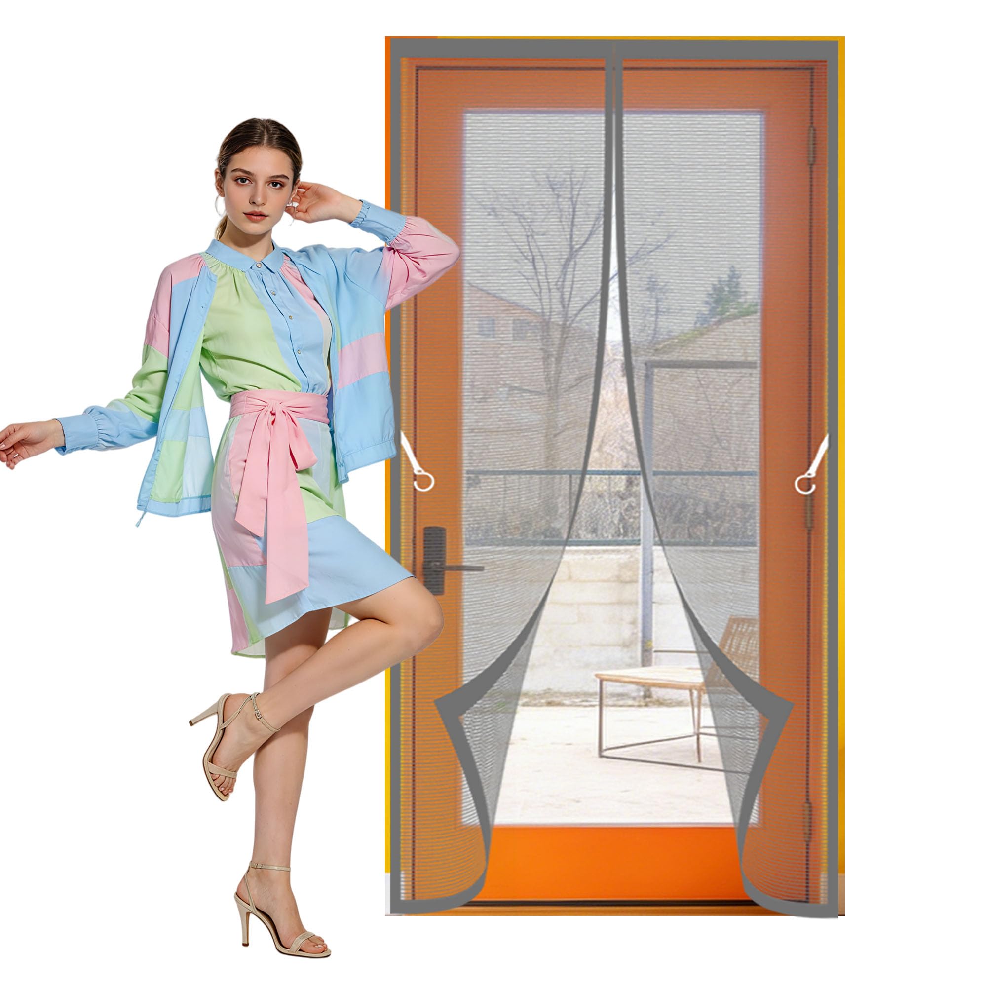 Magnetic Screen Fly Doors 80 x 270 cm Self Sealing, Hands Free Heavy Duty Self Sealing Mesh Keeps Flies Mosquitoes Out Suitable for Patio Room Balcony Bedroom, Grey