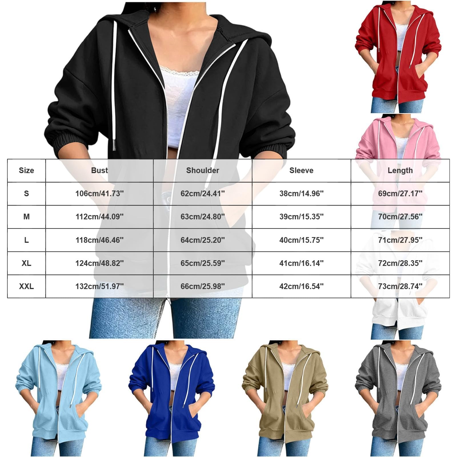 Felpe con Cappuccio da Donna con Zip, Felpe Oversize a Maniche a 3/4, Giacche comode e Leggere, Felpa Cappuccio Ampia. Completo Felpa E Pantaloni