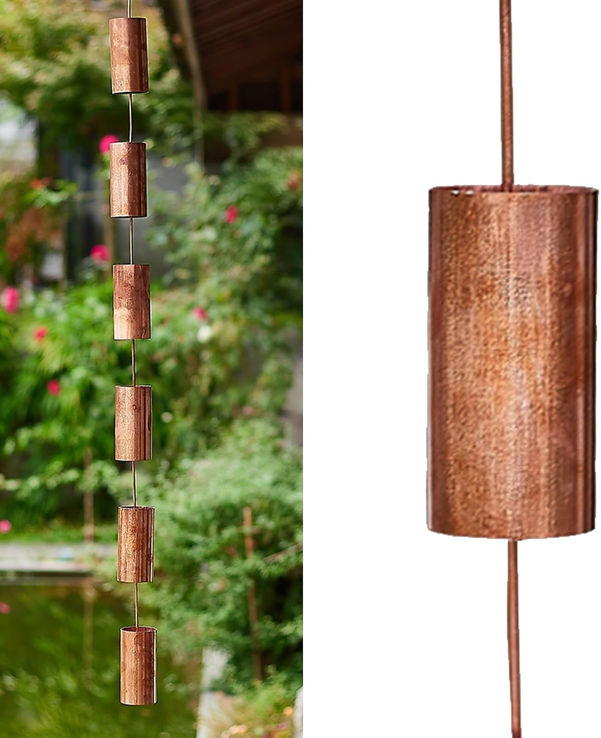 Copper Rain Gutter Chains for Eaves Drainage, Outside Rain Chimes Rainwater Collector, Garden Ornament Rain Chains Downspouts, 6 Cups/m,Copper-3m (10ft)
