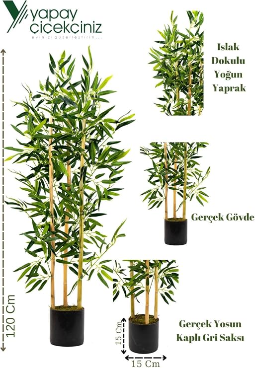 YOUR ARTIFICIAL FLOWERPOT 3-Body 120 Cm Bamboo Tree in Gray Pot