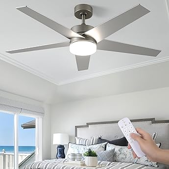 DWVO 52" Ceiling Fan with Lights and Remote, 3 Blade Ceiling Fan with Light Tri-Color Temperature, Modern Ceiling Fan with Reversible 6 Speed,Quiet DC Motor for Bedroom, Living Room
