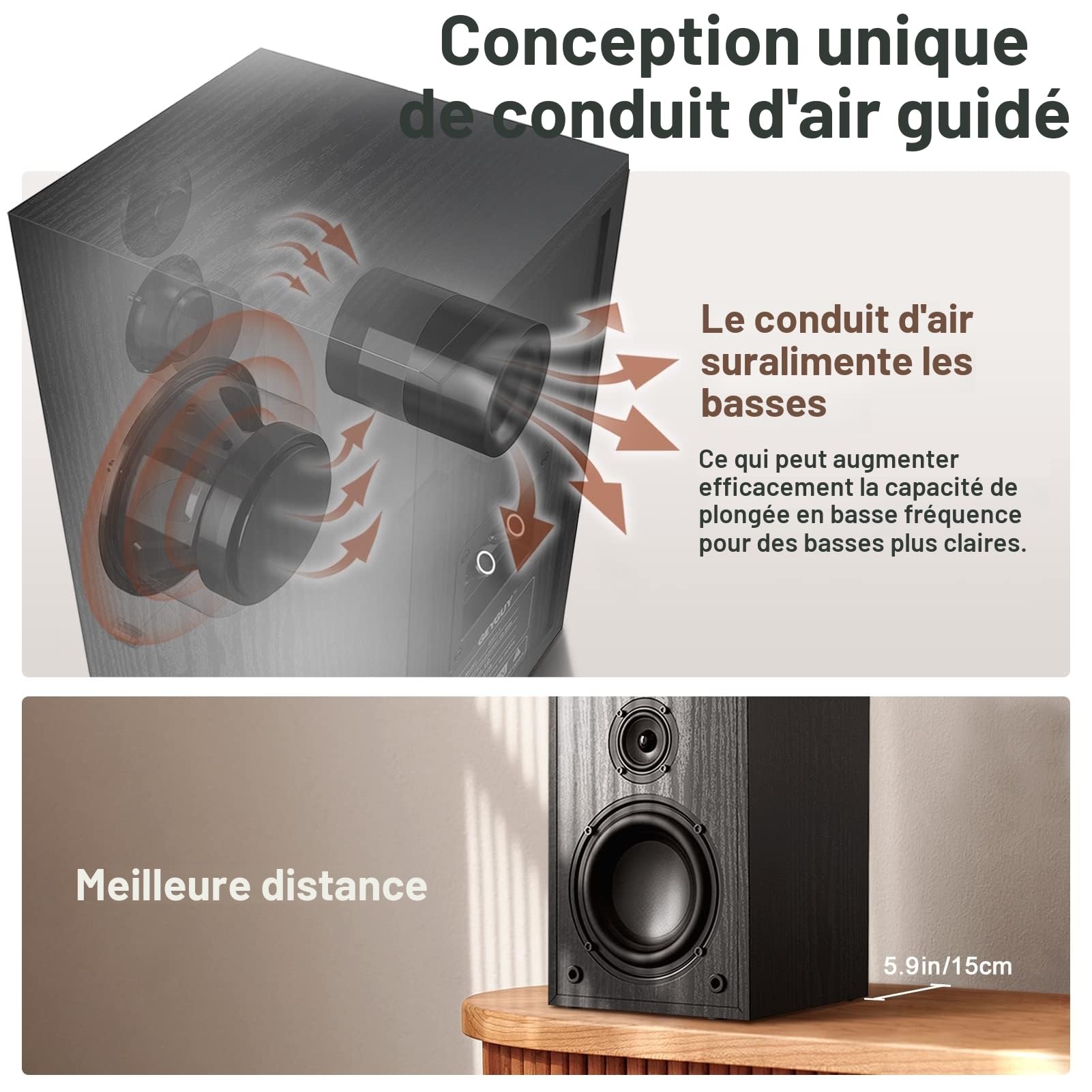 Enceintes Bibliothèques Passives – Puissance 240 W, 2 × 80 W RMS, 3 Voies: Woofer 13,3 · Médian 5,1 · Tweeter 2,5 cm – Pieds Antidérapants & Borniers à Vis pour une HiFi Stéréo Haute-Fidélité(G521-1)