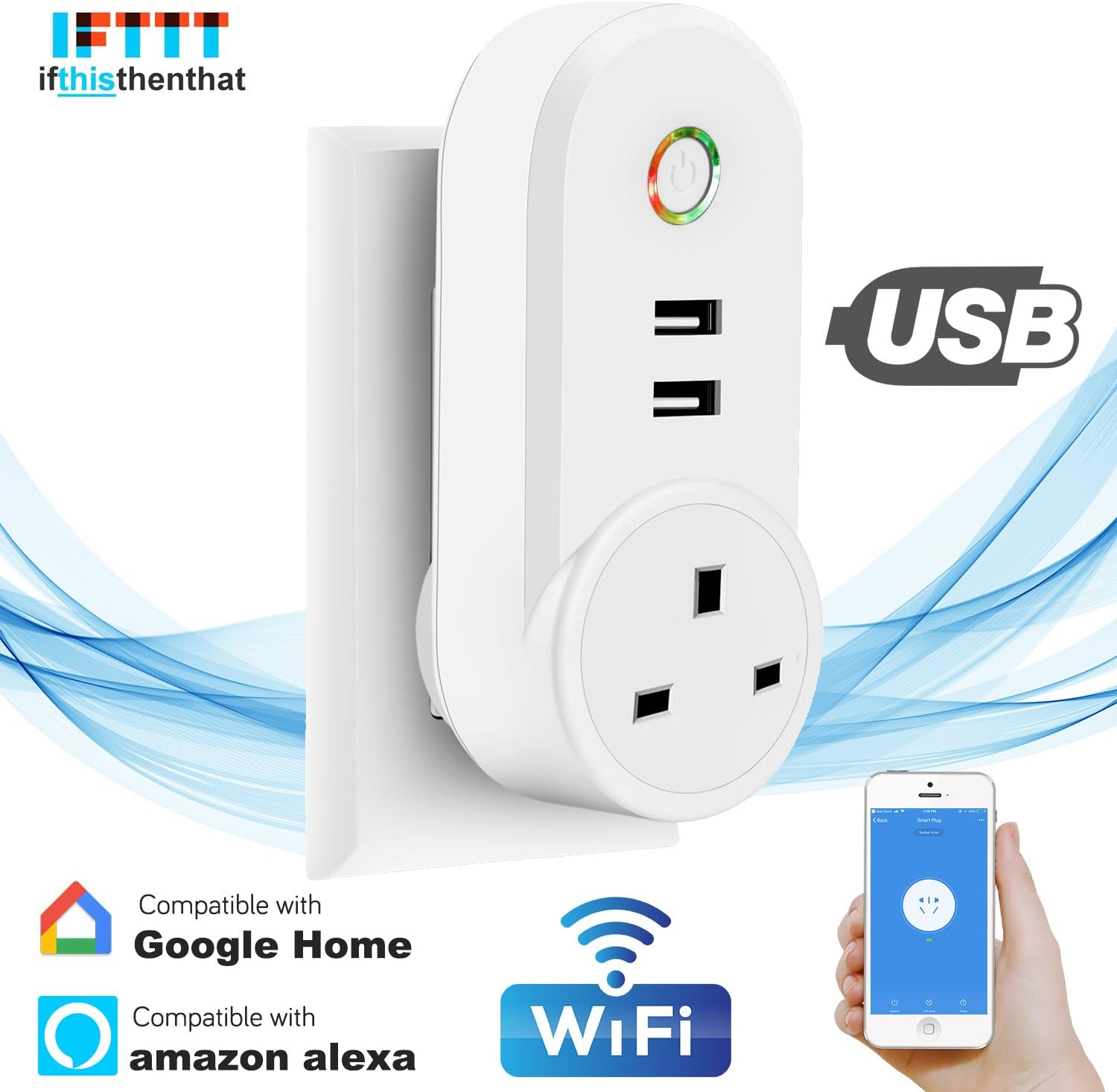 TONHSIN Smart USB Plug, Smart Wifi Plug Wireless Socket Outlet, APP Control from Anywhere, Smart Plug Compatible with Amazon Alexa Echo and Google Home IFTTT