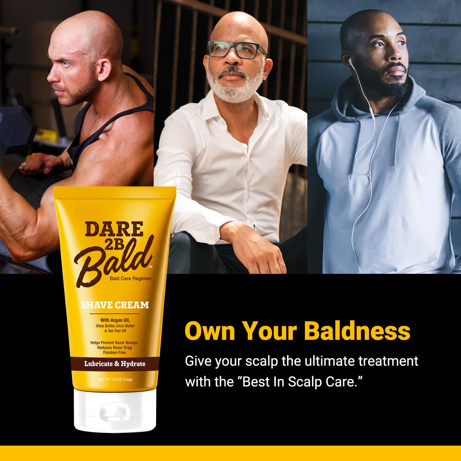High Time Dare 2B Bald Shaving Cream Sensitive Skin with Argan Oil, Tea Tree Oil, Shea and Cocoa Butter | Bald Head Shave Lotion for Rich Hydration and Moisture | 5.0 OZ